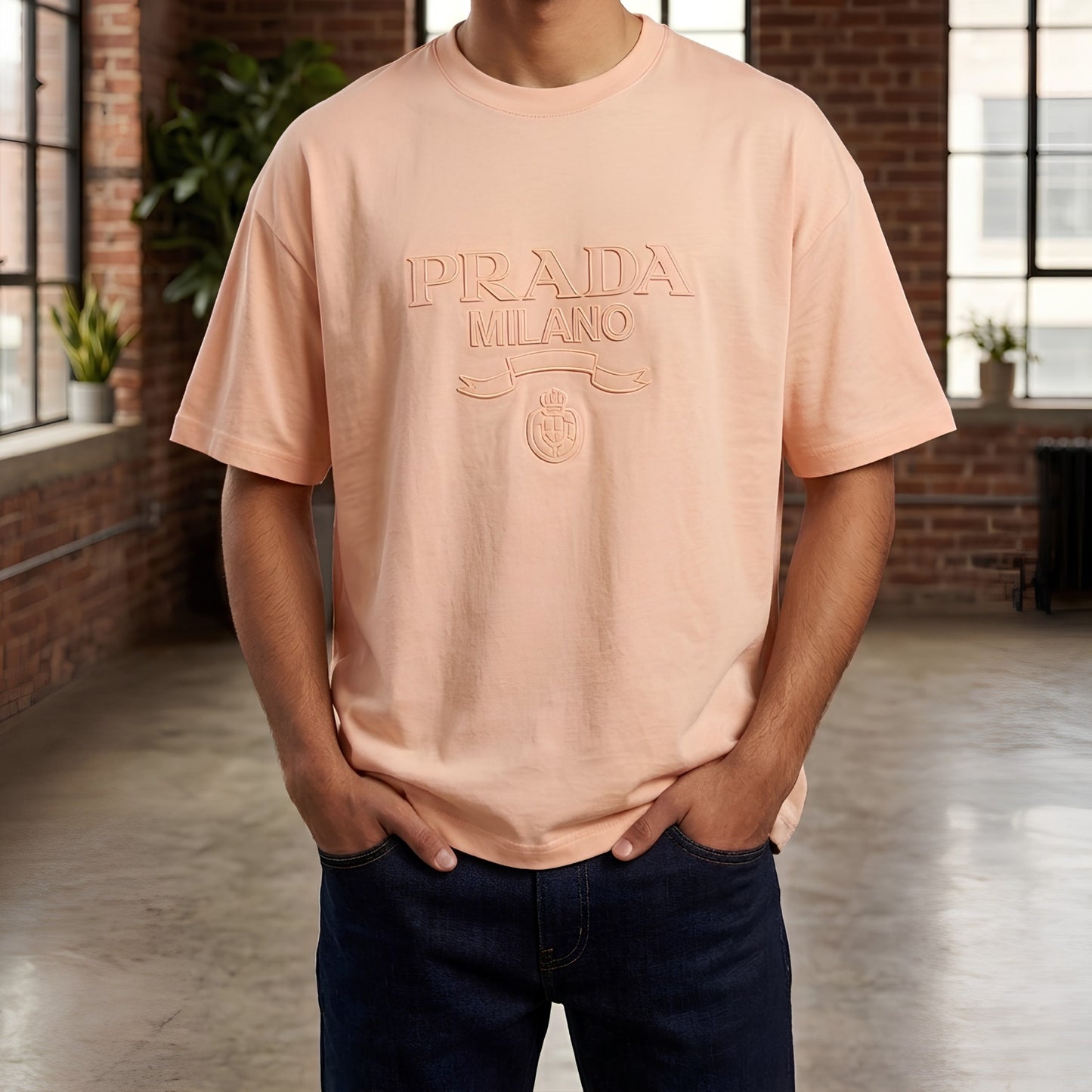 Round Neck PRADA Drop Shoulder T-Shirt