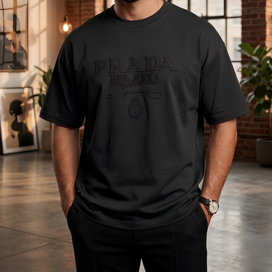 Round Neck PRADA  Drop Shoulder T-Shirt